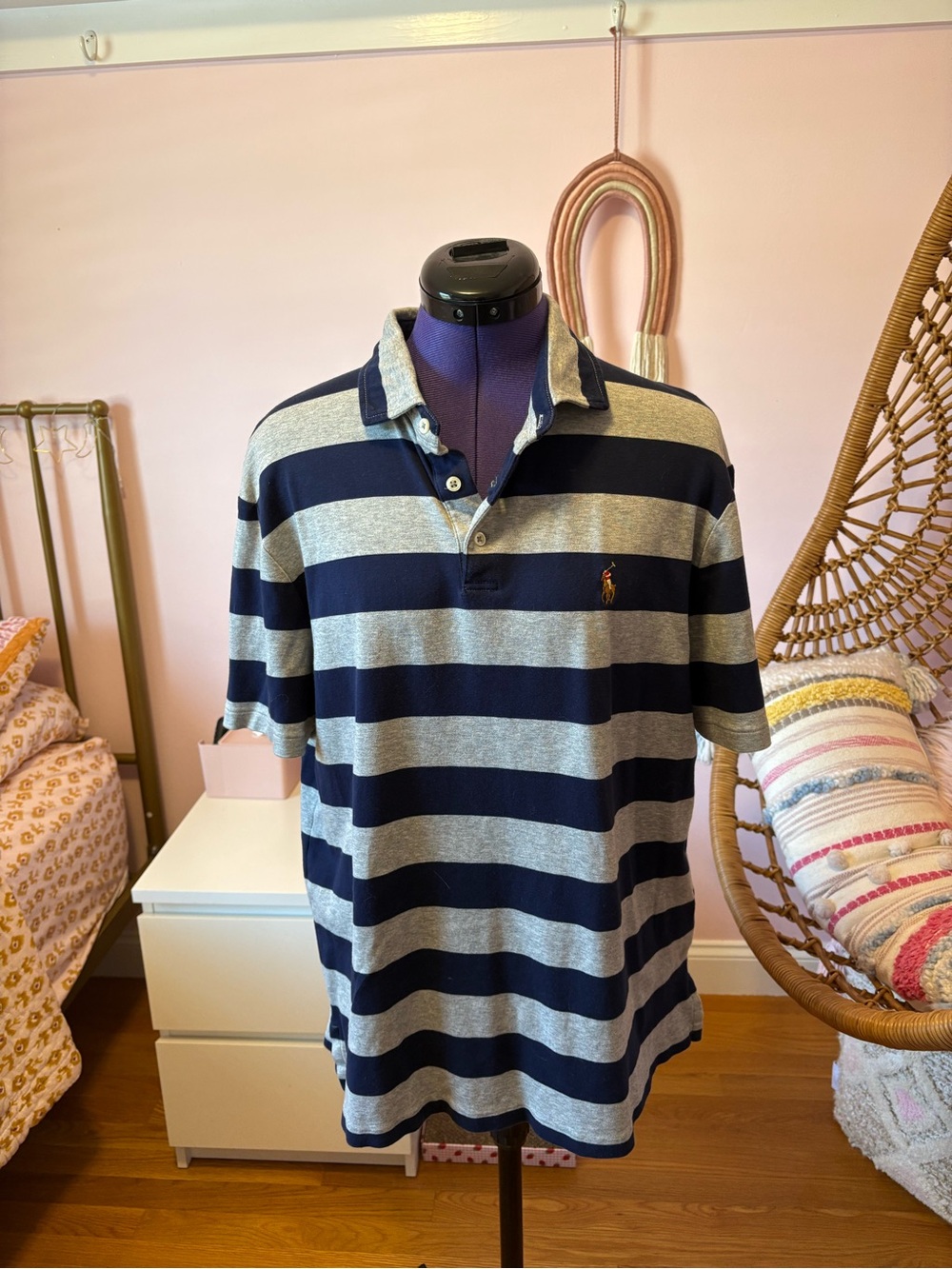 Polo by Ralph Lauren Navy and Gray Striped Polo